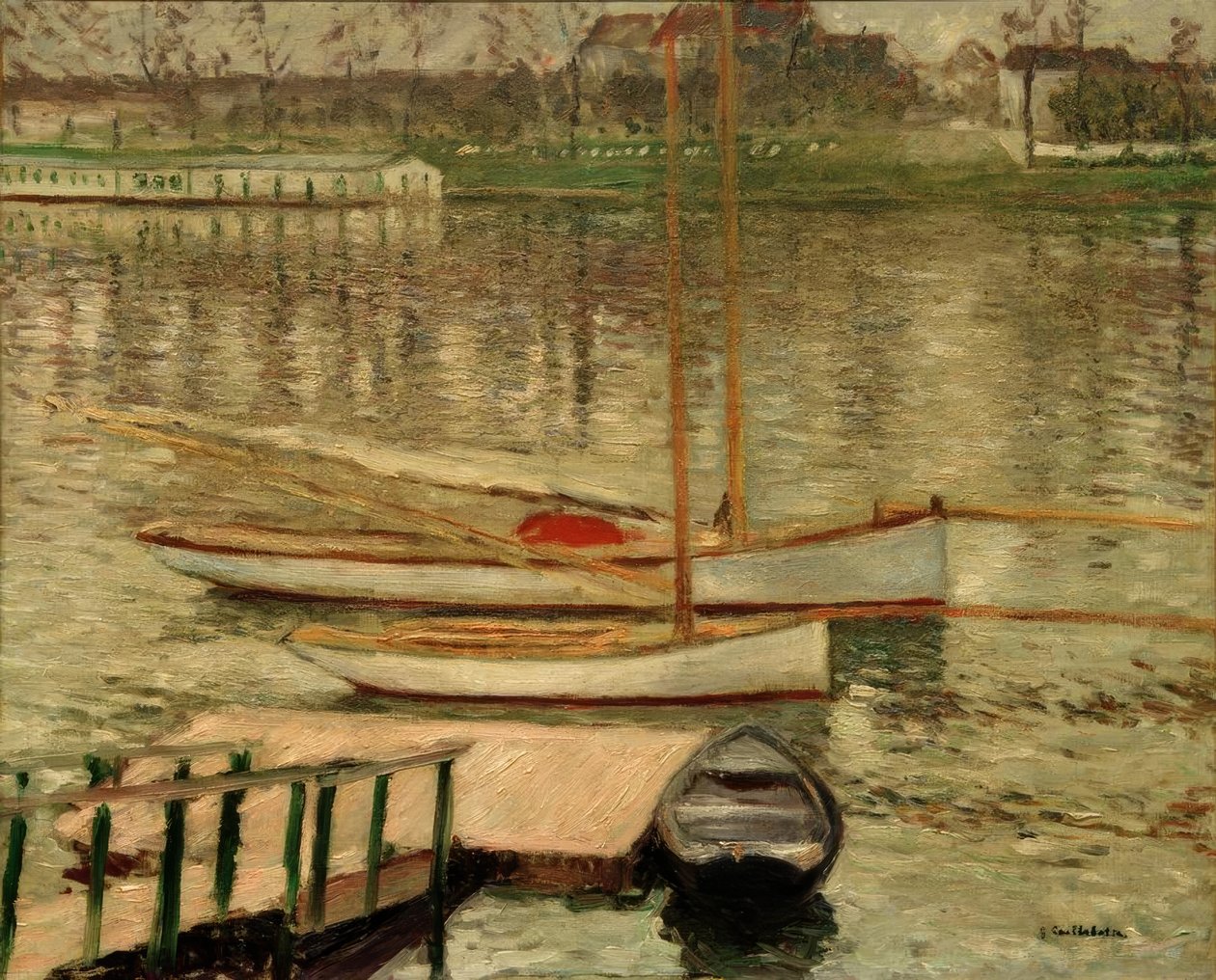 Plachetnice kotvící na Seině od Gustave Caillebotte