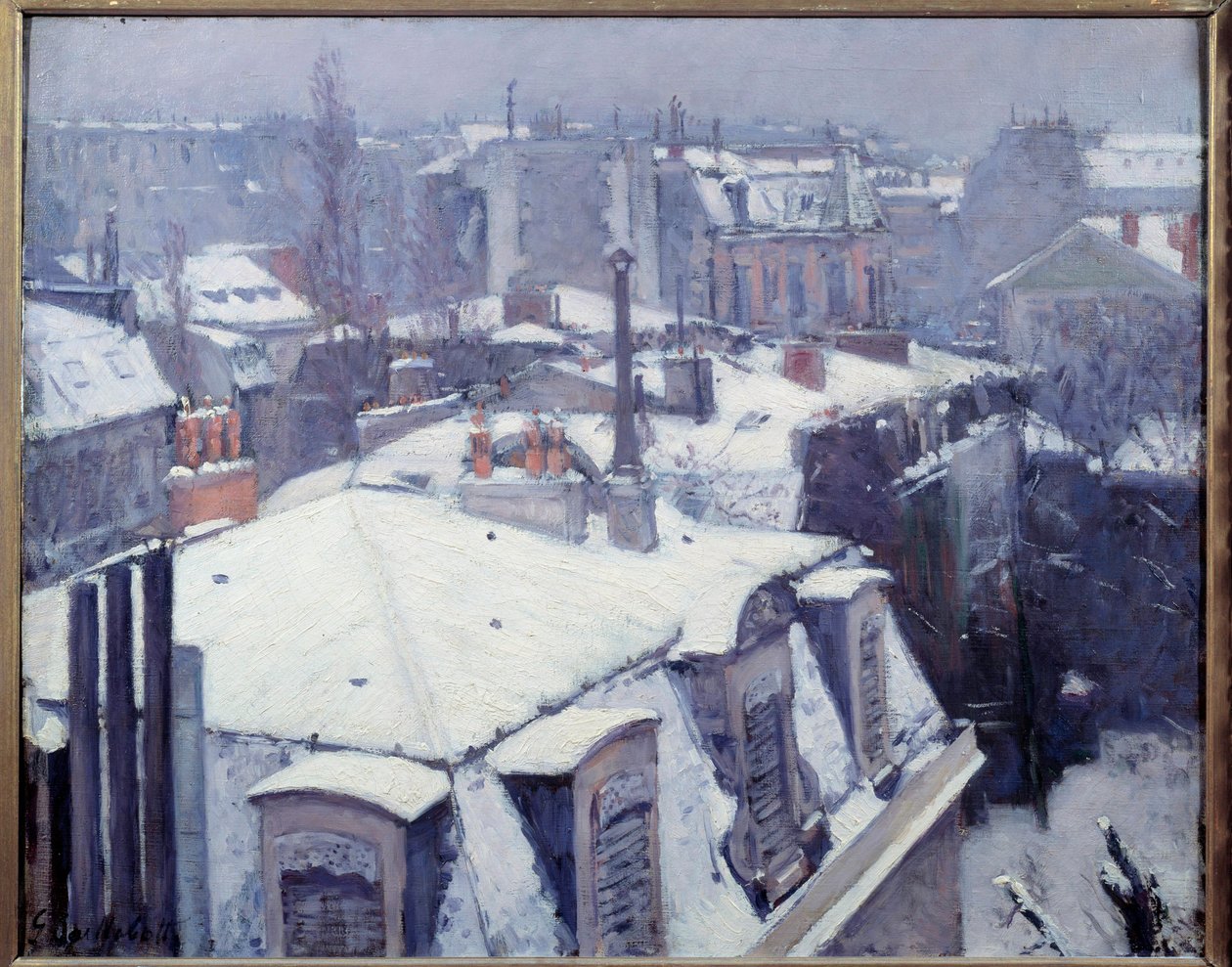 Vue des roofs (effet de neige) a Paris Painting od Gustava Caillebotte (1848-1894) 1878 Sun. 0,64x0,82 m Paříž, musee d