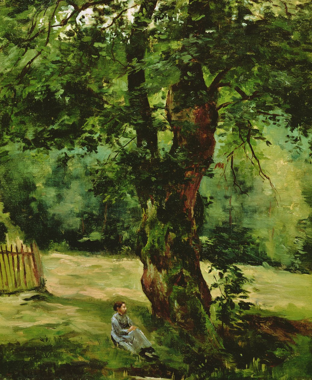 Žena sedící pod stromem od Gustave Caillebotte