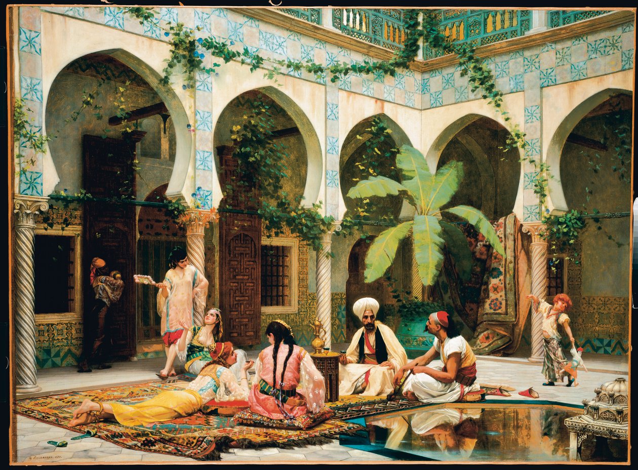 Nádvoří paláce Dar Khdaouedj El Amia, Alžír od Gustave Clarence Rodolphe Boulanger