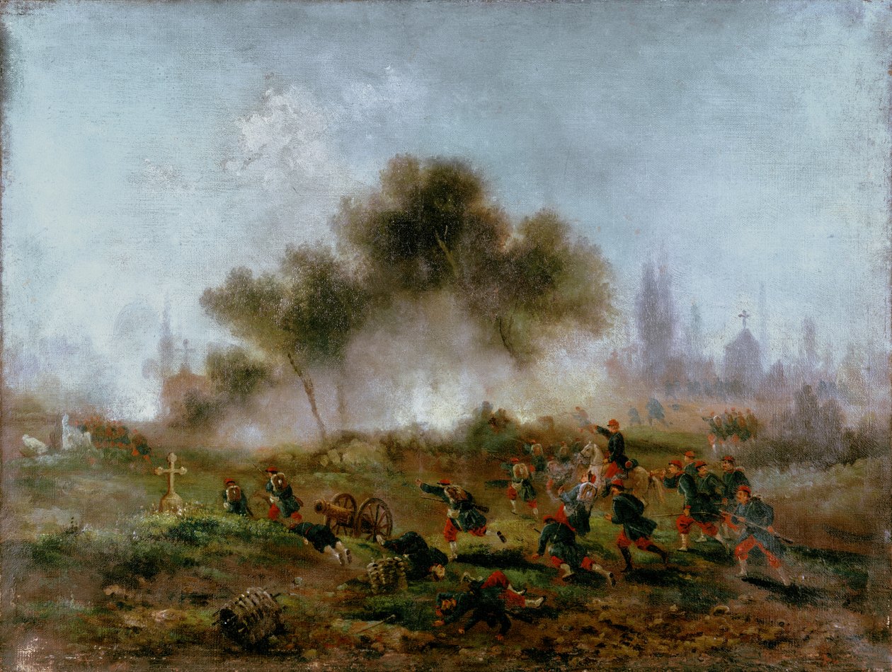 Pařížská komuna: útok na hřbitov pravidelnými jednotkami a dobytí barikád v květnu 1871, 1871 od Gustave Clarence Rodolphe Boulanger
