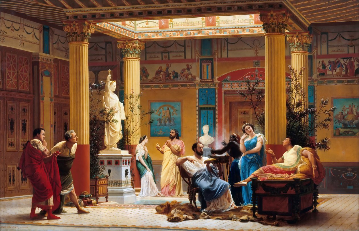 Zkouška Joueur de fléte a La femme de Diomède v Atriu prince Napoleona Pompeiana od Gustave Clarence Rodolphe Boulanger