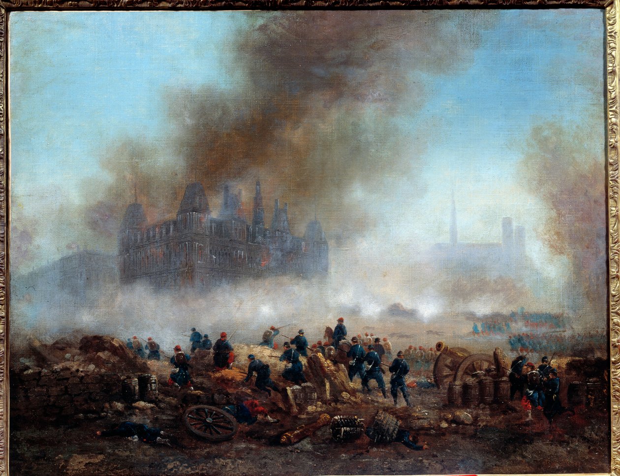 Požár radnice, na kterou zaútočily jednotky Versailles (27 od Gustave Clarence Rodolphe Boulanger