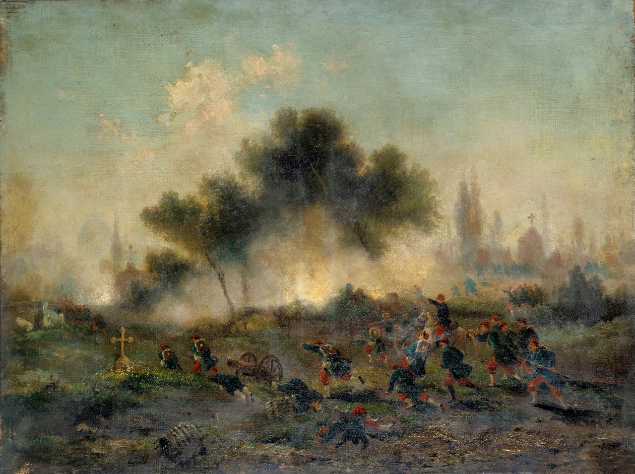 Válka 1870 proti Prusku: “” přepadení hřbitova pravidelnými vojsky v květnu 1871”” Obraz Gustava Boulangera (1824-1888) 1871 Ne. 0,49x0,65 m. Paříž, Musee Carnavalet od Gustave Clarence Rodolphe Boulanger