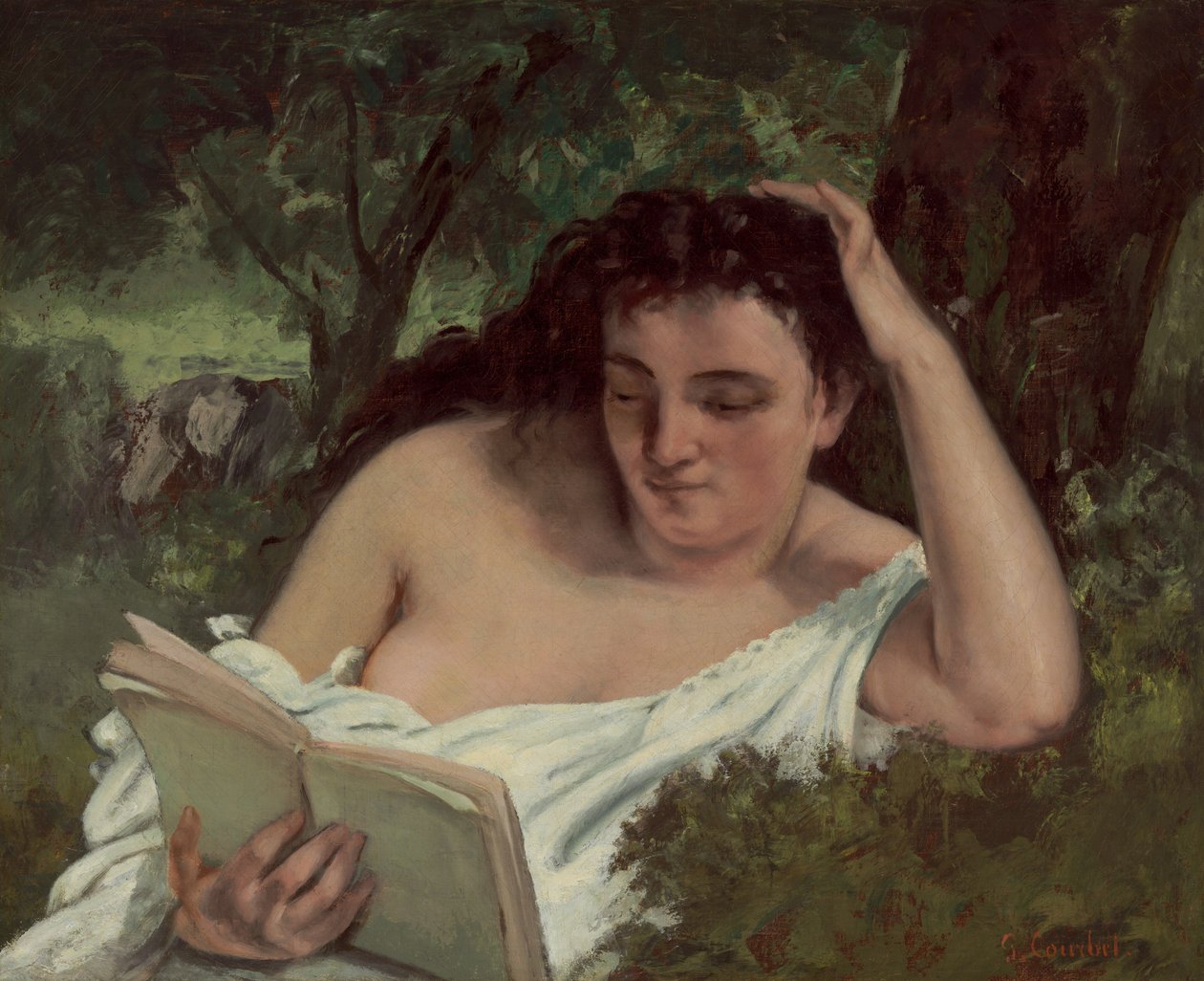 Mladá žena čtení od Gustave Courbet