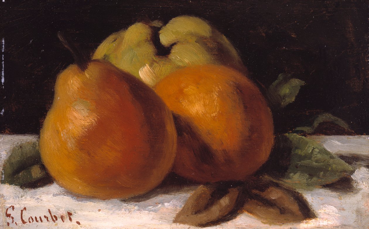 Jablko, hruška a pomeranč, cca 1871-72 (olej na panelu) od Gustave Courbet