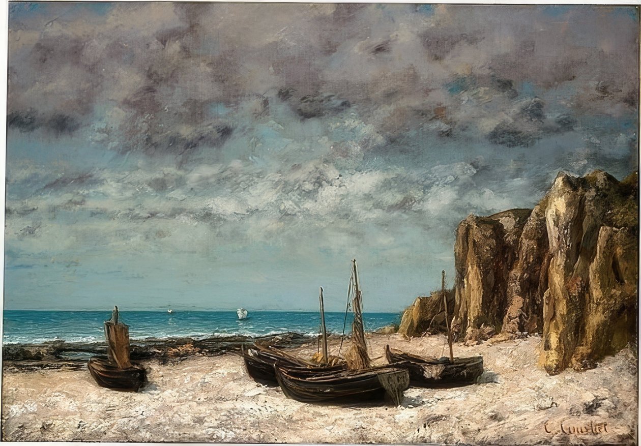 Lodě na pláži Etretat. Kolem roku 1872/75 od Gustave Courbet