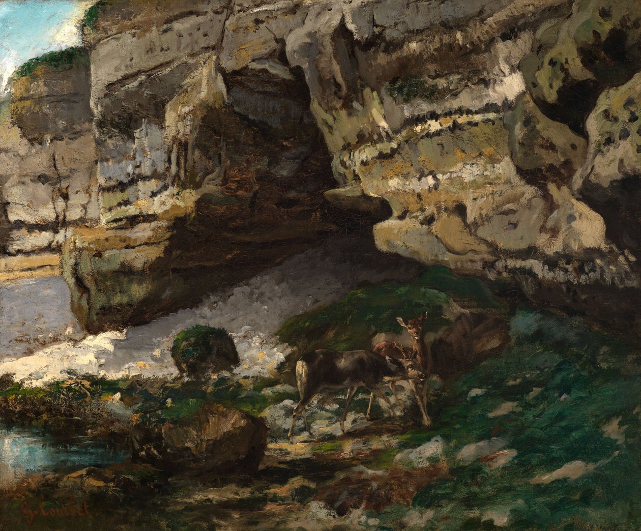 Skalnatá krajina s srnami od Gustave Courbet