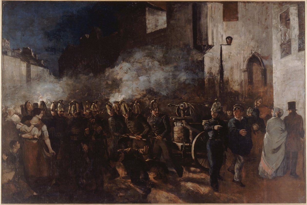 Hasiči běžící k požáru, 1850-1851 (olej) od Gustave Courbet