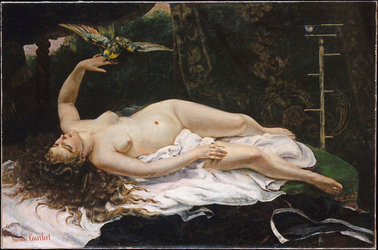 Francouzština:  La Femme au perroquet Žena s papouškem od Gustave Courbet