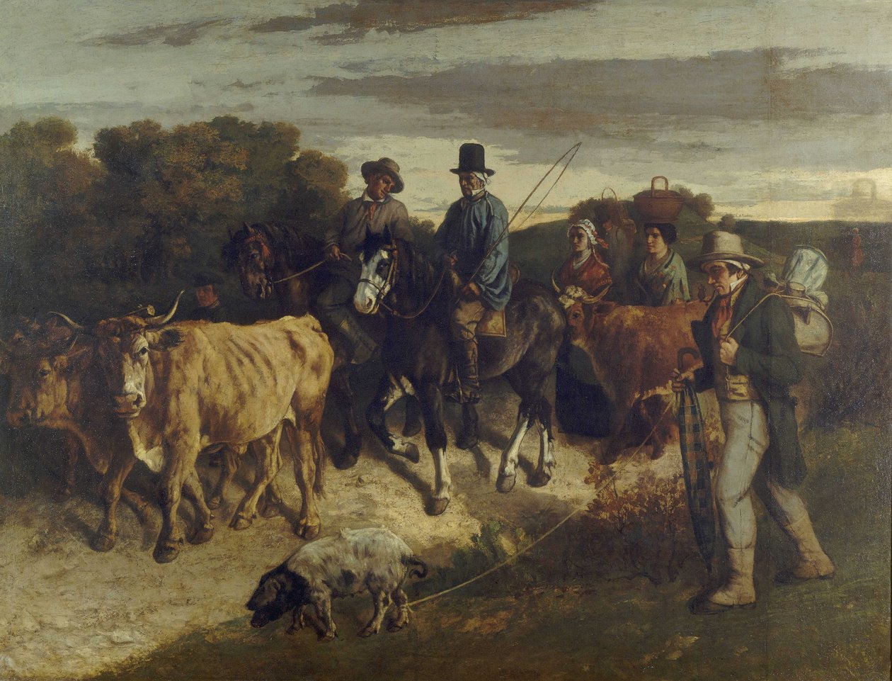 Francouzština:  Les Paysans de Flagey revenant de la foire Sedláci z Flagey se vrátili z jarmarku. od Gustave Courbet