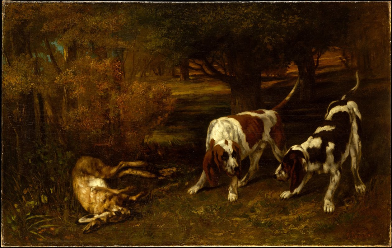 Lovecké psy s mrtvým zajícem od Gustave Courbet