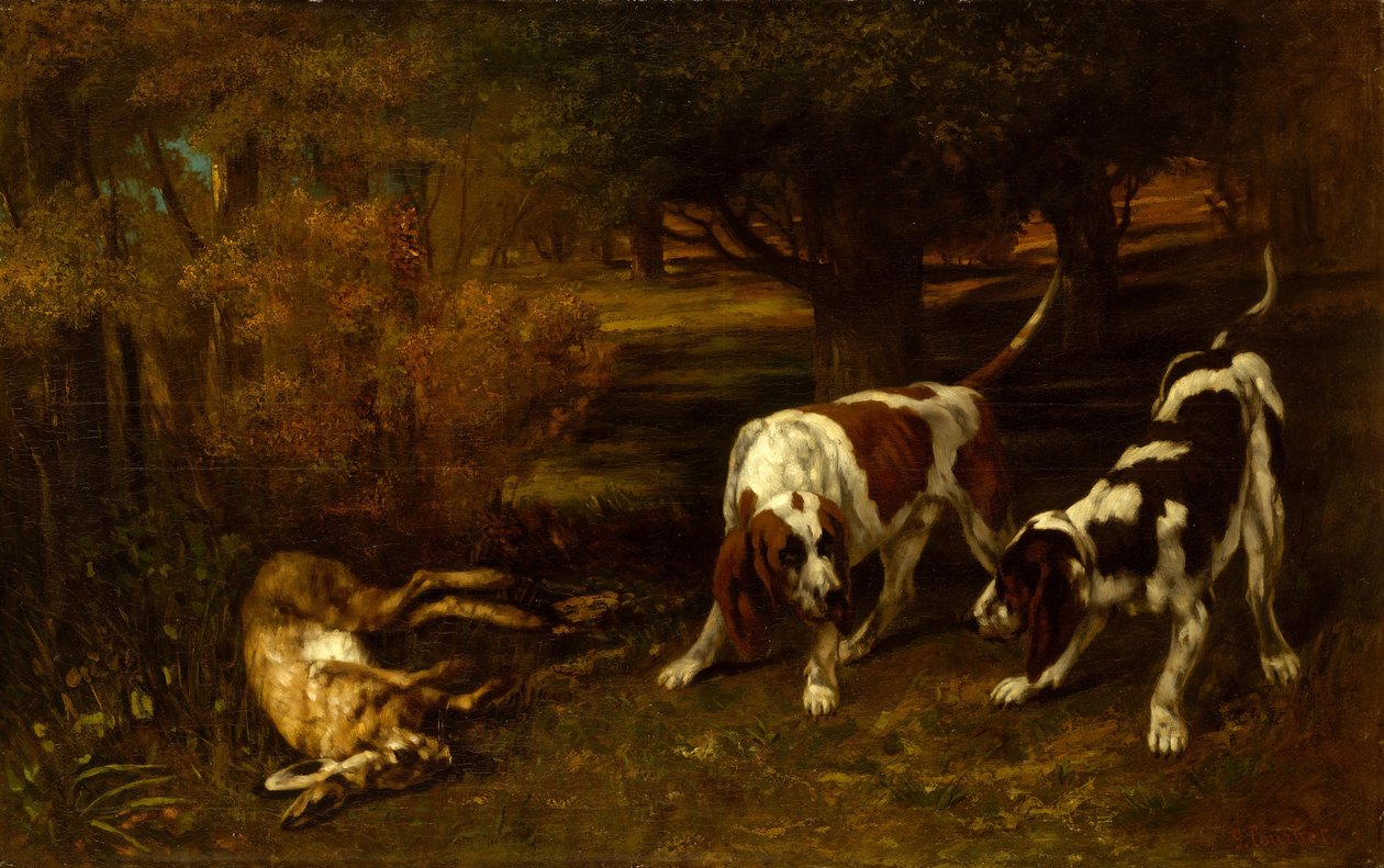 Lovečtí psi s mrtvým zajícem, 1857. od Gustave Courbet