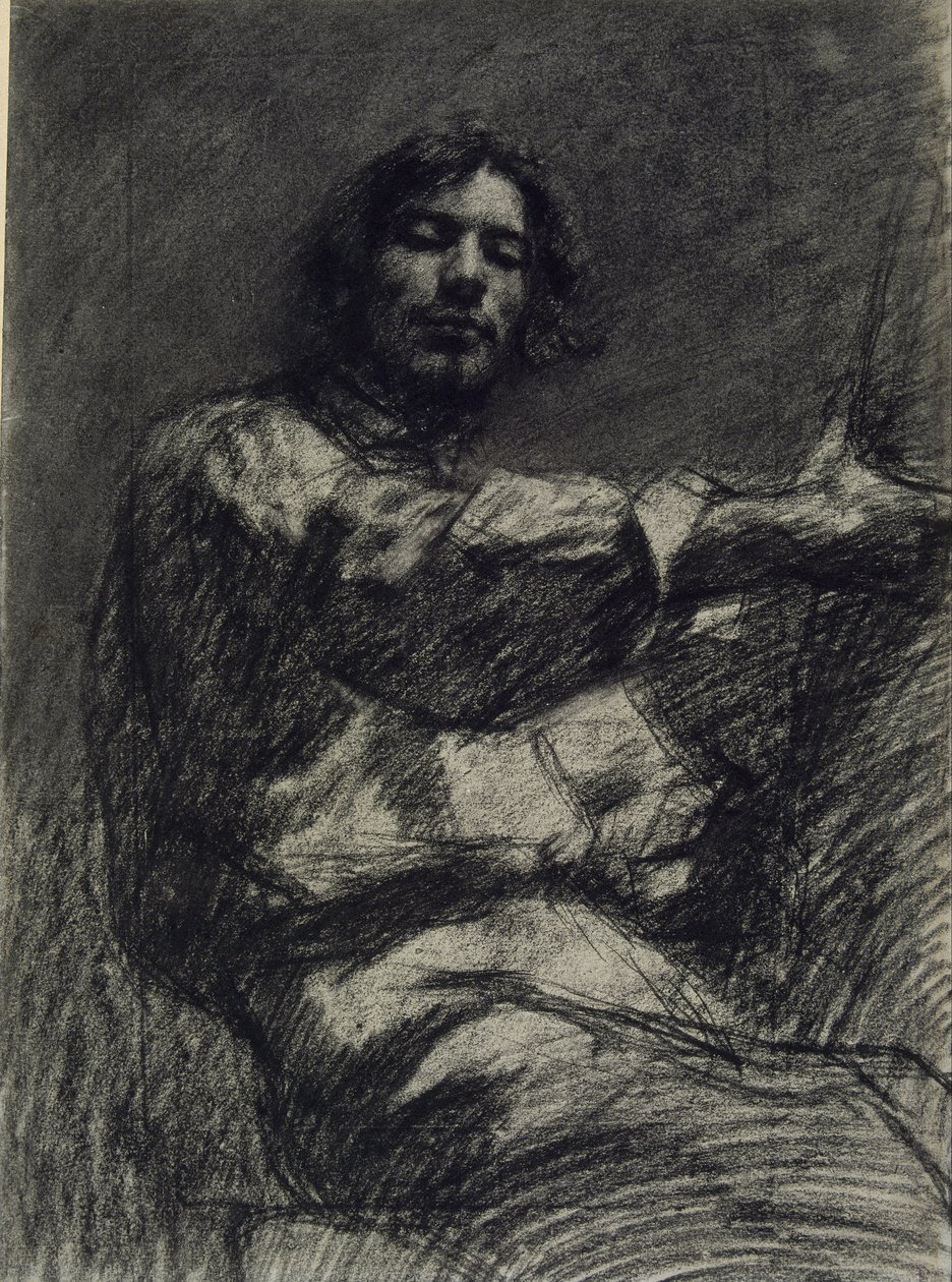 Mladý muž sedí, studuje. Autoportrét u stojanu od Gustave Courbet