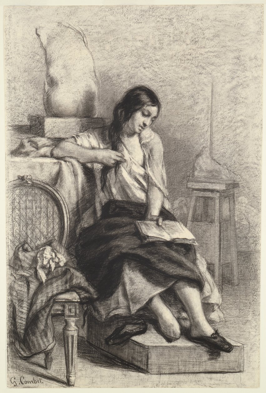 Modelové čtení ve studiu od Gustave Courbet