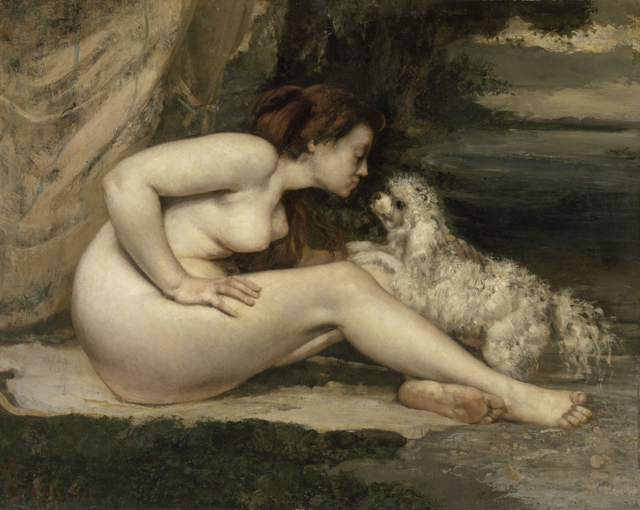 Nahá žena se psem, 1861-1862 od Gustave Courbet