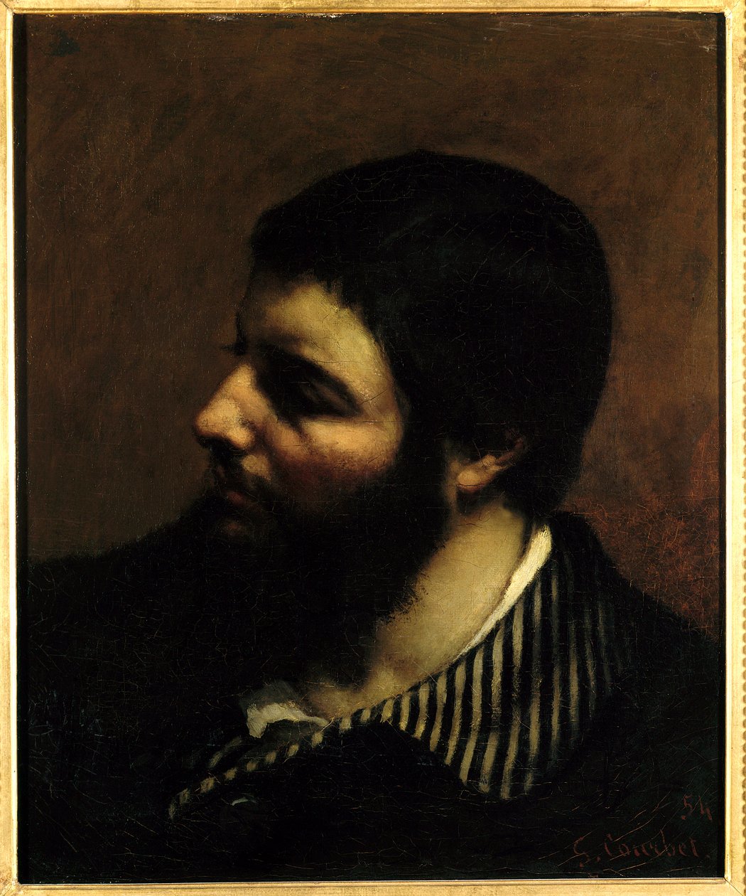 Autoportrét s pruhovaným límcem od Gustava Courbeta (1819-1877) Montpellier z 19. století, Musee Fabre. od Gustave Courbet