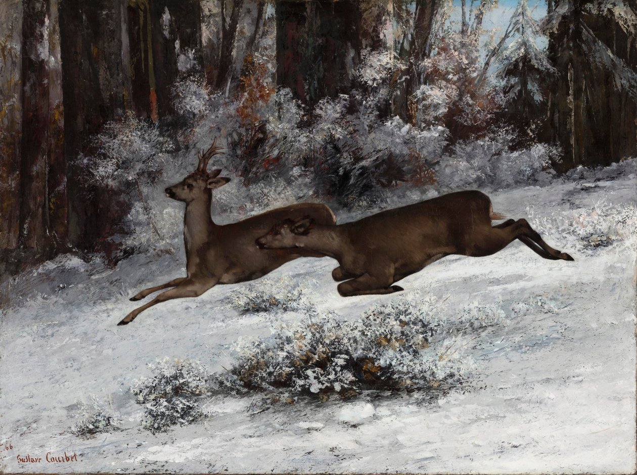 The Ruse, epizoda lovu srnčí zvěře Franche-Comte, 1866. od Gustave Courbet