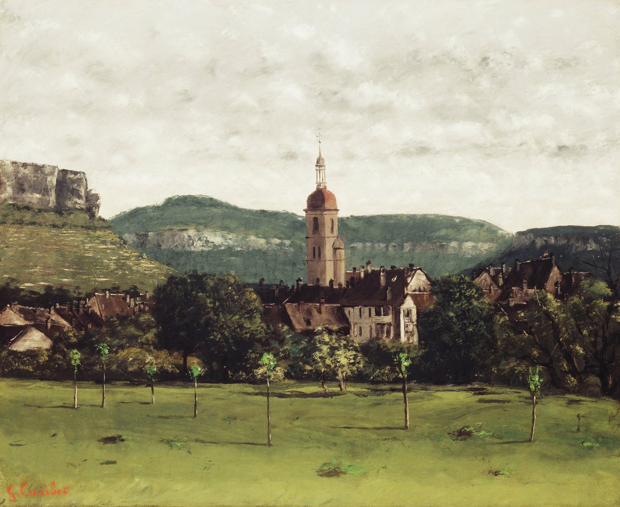 Pohled na Ornans a jeho zvonici, c.1858 od Gustave Courbet