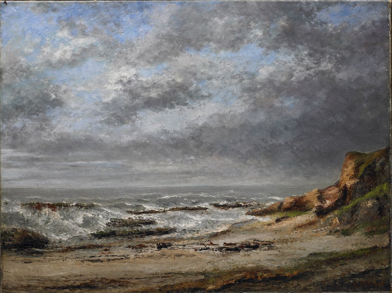 Pohled na rozbouřené moře poblíž útesu od Gustave Courbet