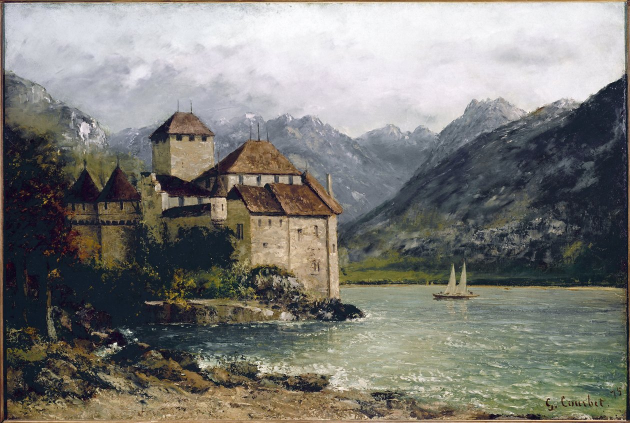 Pohled na hrad Chillon na Ženevském jezeře (olej na plátně od Gustave Courbet