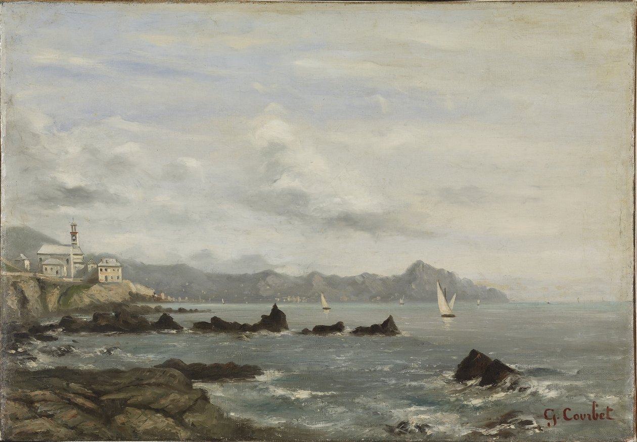 Pohled na kostel v Boccadasse v Janově a na výběžek Portofino od Gustave Courbet