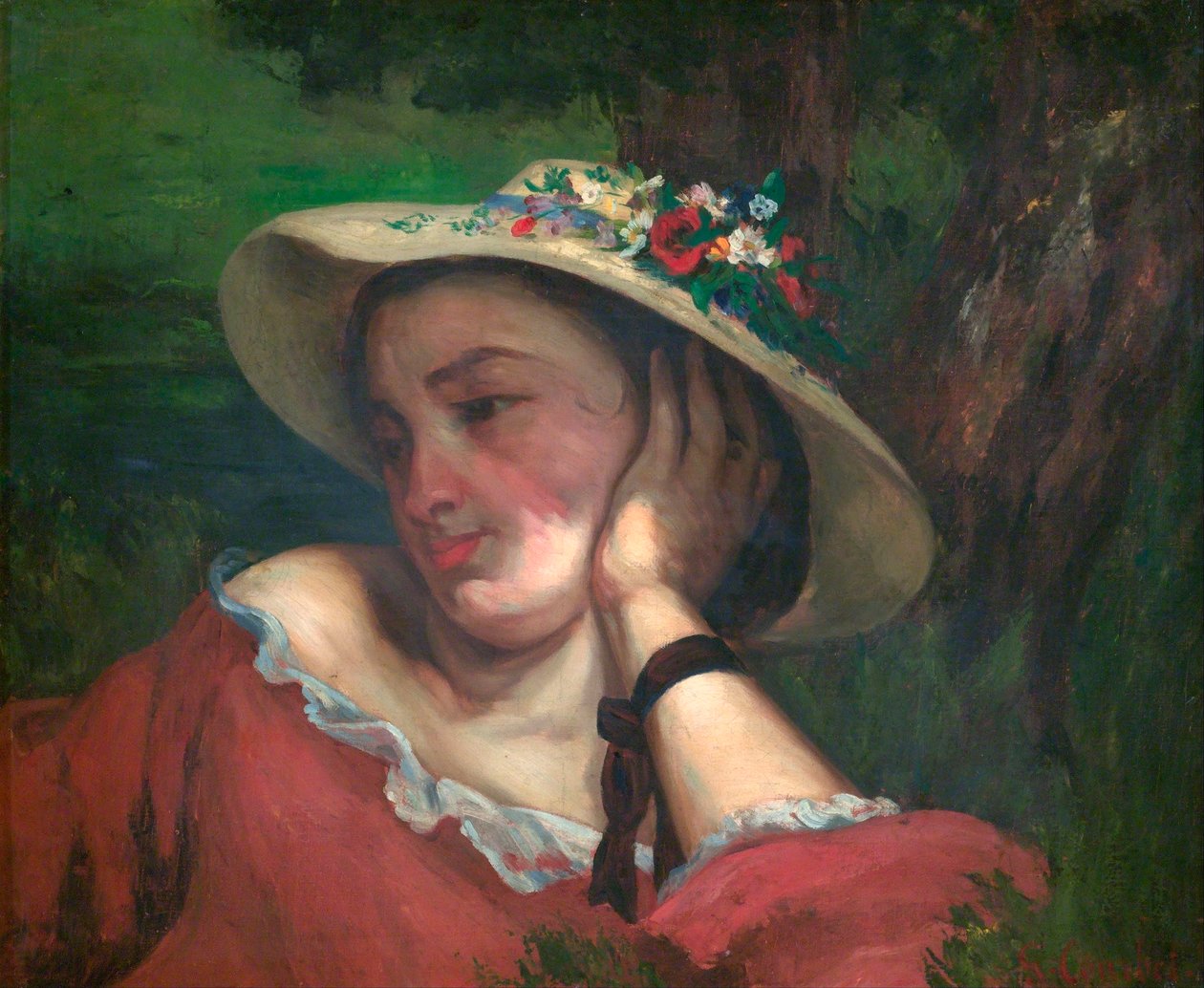 Žena s květinami na klobouku - Courbet, Gustave (1819-1877) - 1857 - Olej na plátně - Národní galerie, Praha od Gustave Courbet