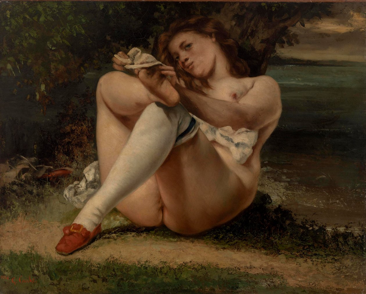 Žena s bílými punčochami od Gustave Courbet
