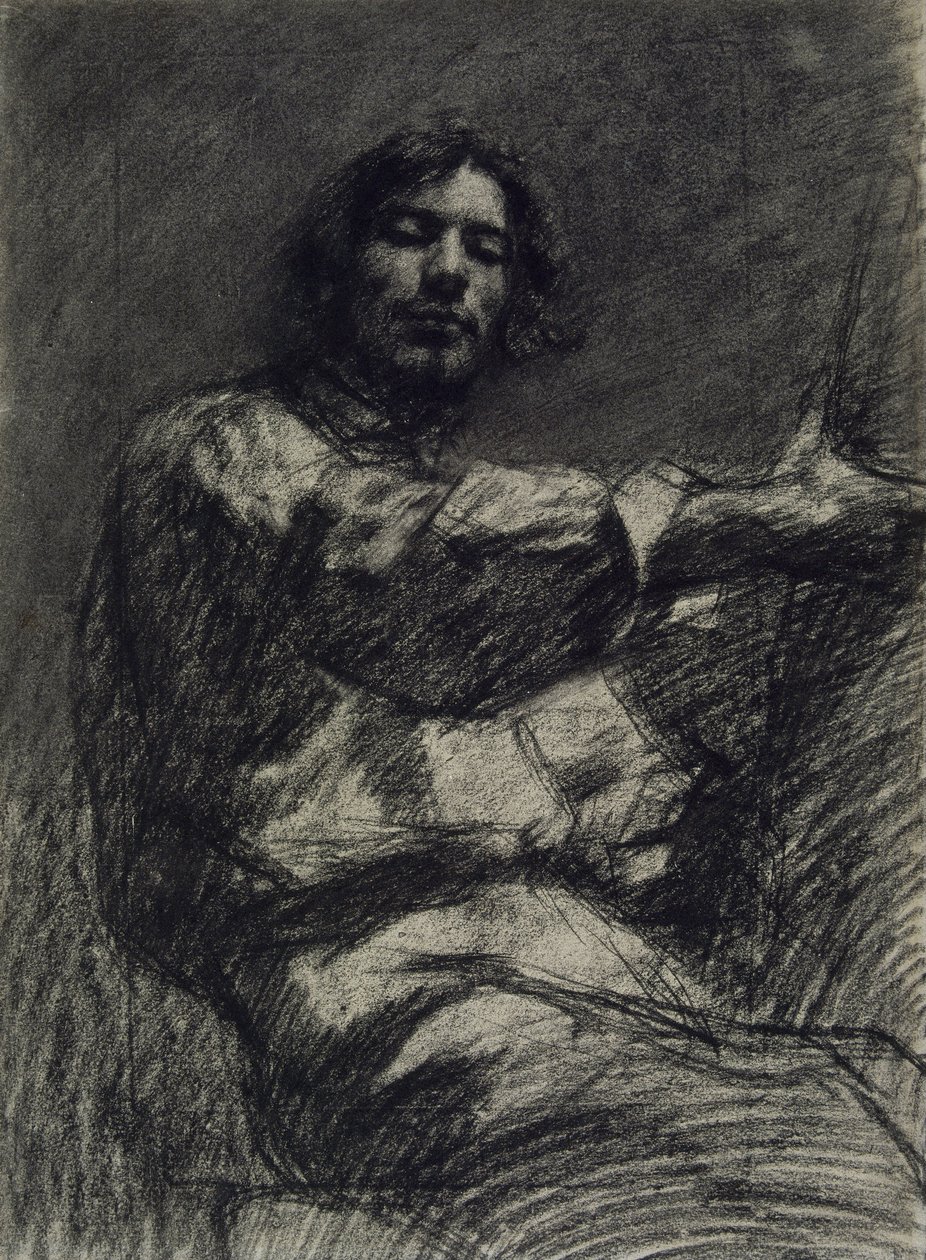 Mladý muž sedí, studovat. Autoportrét na stojanu, c. 1847 od Gustave Courbet