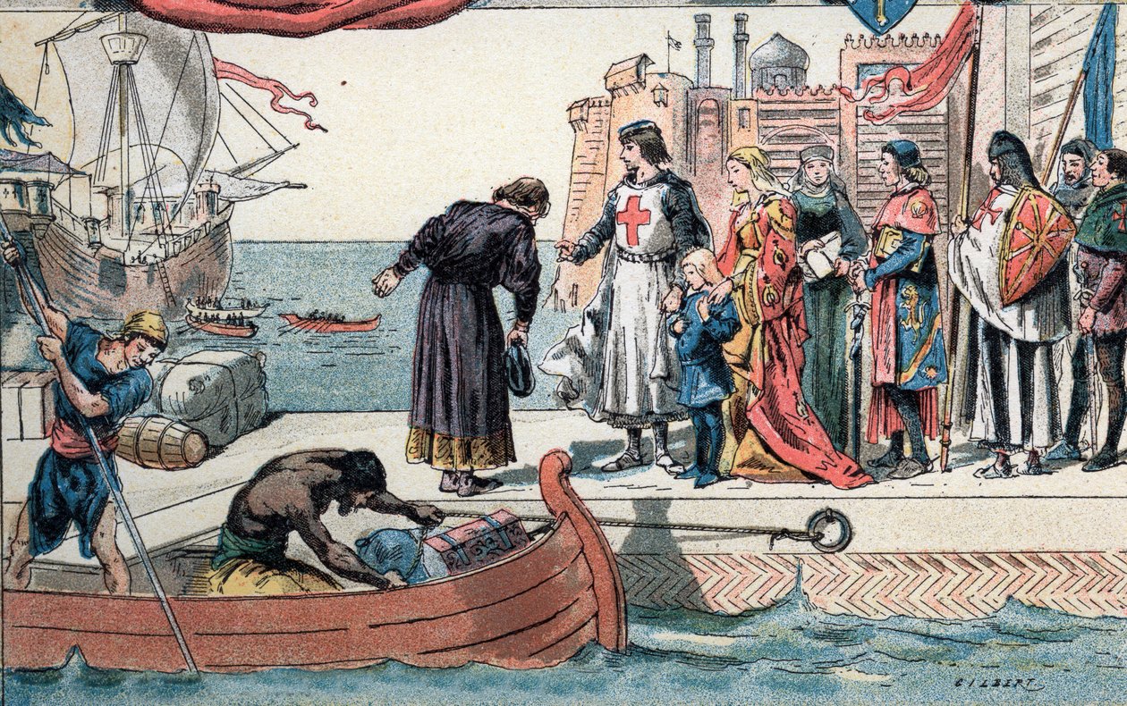 Sedmá křížová výprava: Francouzský král Ludvík IX. přenechává svatého Jana Akkonského do Izraele od Gustave Demoulin