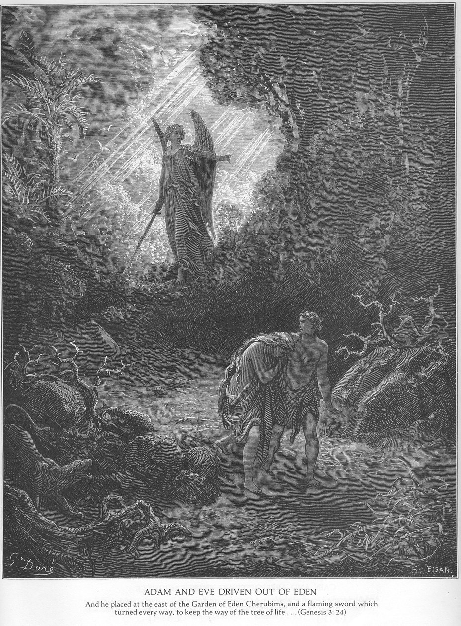 Adam a Eva jsou vyhnáni z ráje od Gustave Dore