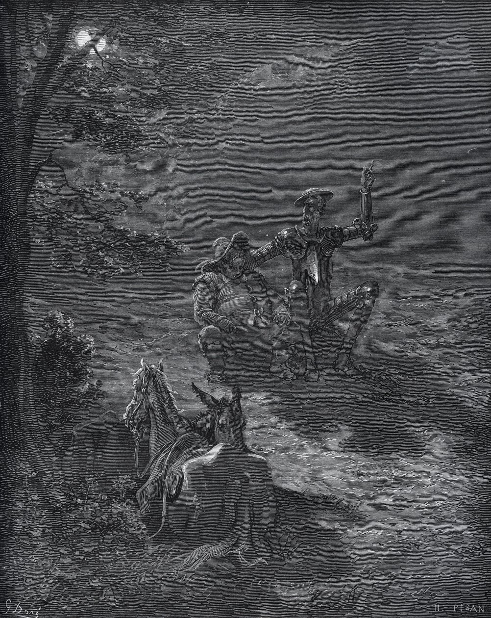 A Nocturnal Discourse – z „Don Quijote de la Mancha“ od Miguela Cervantese (1547-1616) (Don Quijote) – dřevořez podle kresby Gustava Dorea od Gustave Dore