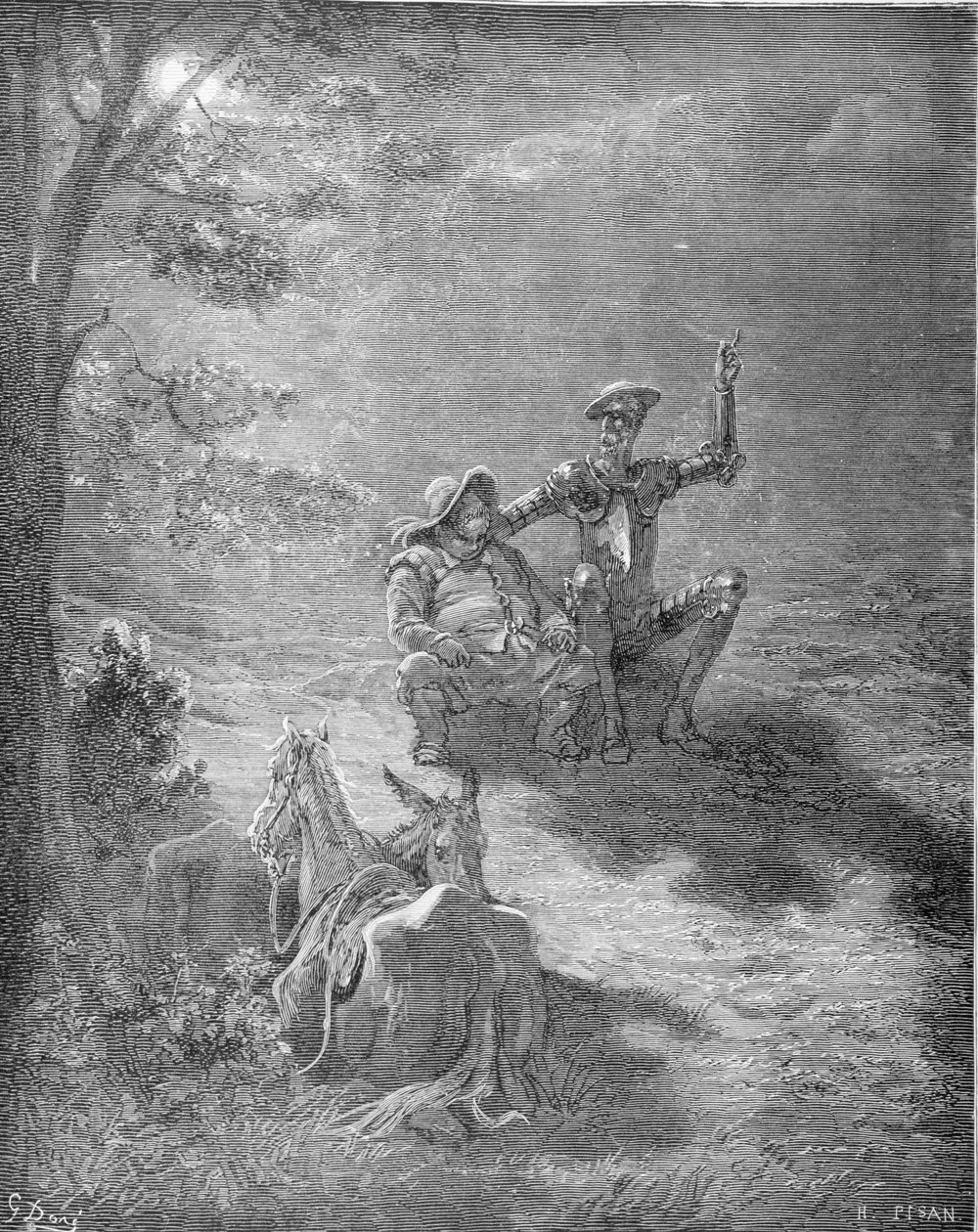 Noční promluva z „Don Quijote de la Mancha“ od Miguela Cervantese (1547-1616) vyrytá Heliodorem Josephem Pisanem (1822-90) kolem roku 1868 od Gustave Dore