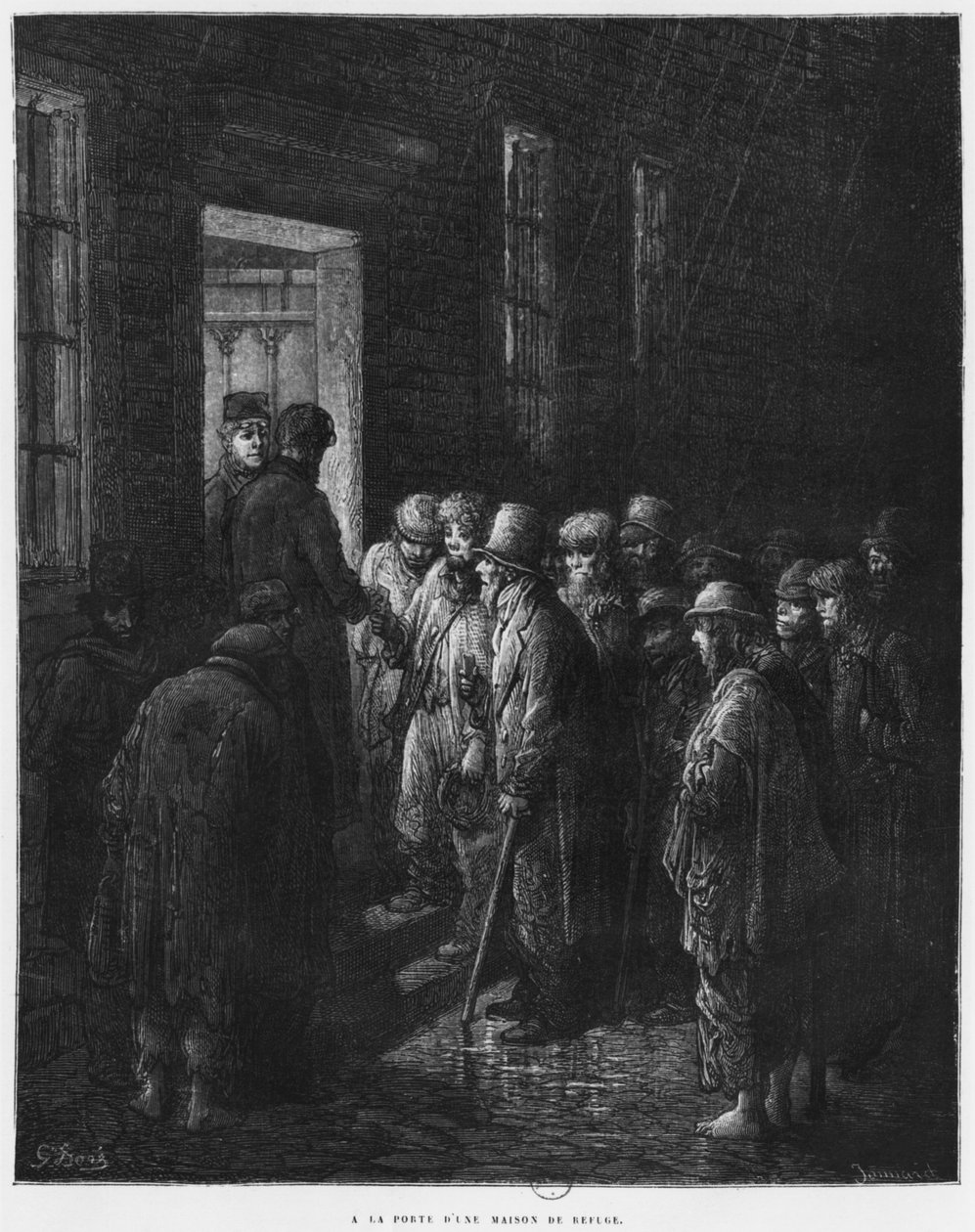 Dům útočiště, ilustrace z knihy "Londres" od Louise Enaulta (1824-1900) 1876, vyryl Paul Jonnard-Pacel (zemř. 1902) Paříž, Hachette od Gustave Dore