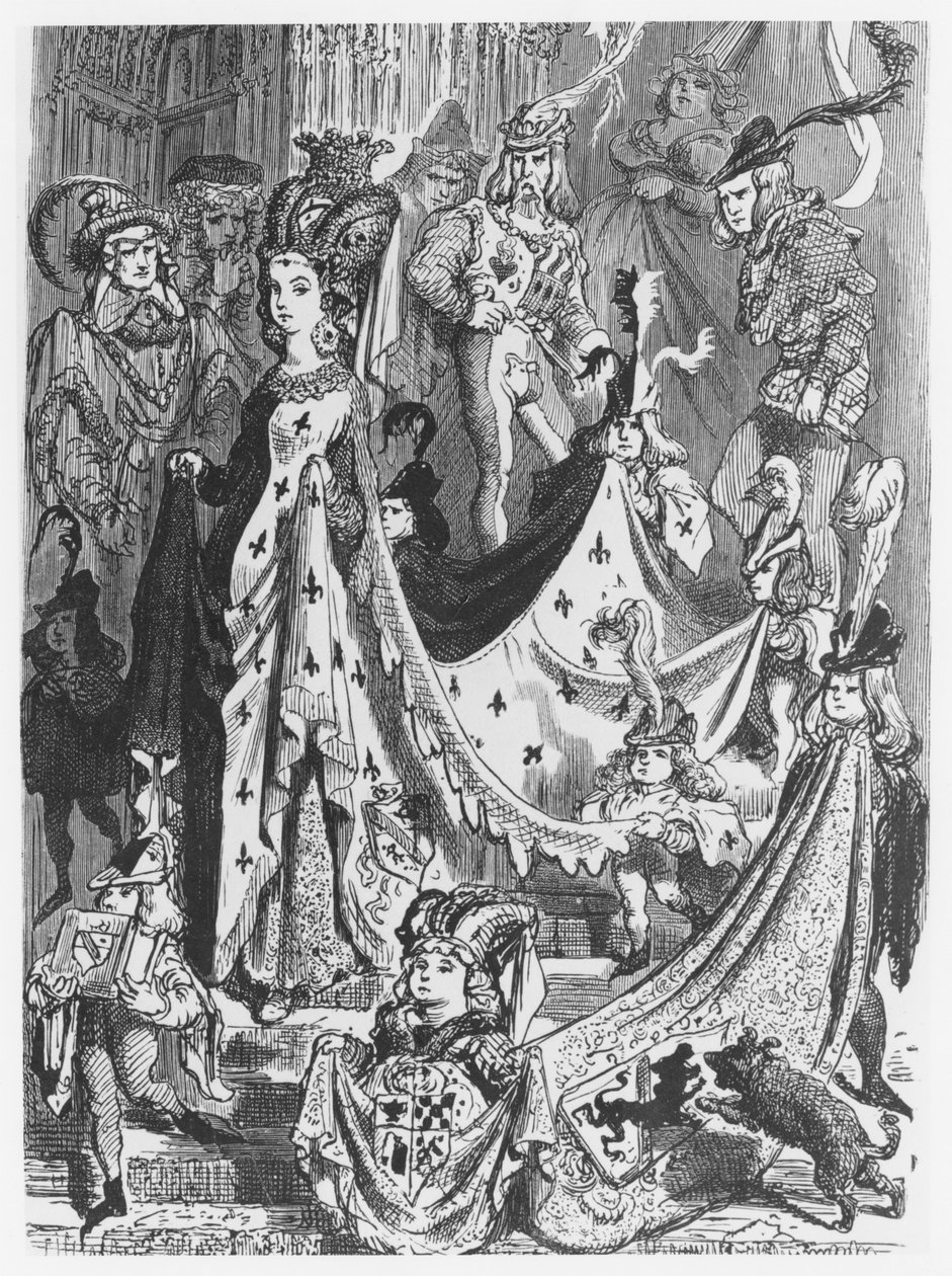 Královna, ilustrace z „Les Contes Drolatiques“ od Honore de Balzac (1799-1850) od Gustave Dore