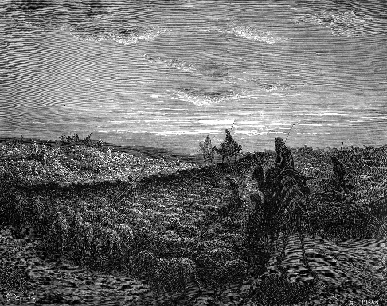 Abram na jeho cestě do Kanaánu - Bible od Gustave Dore