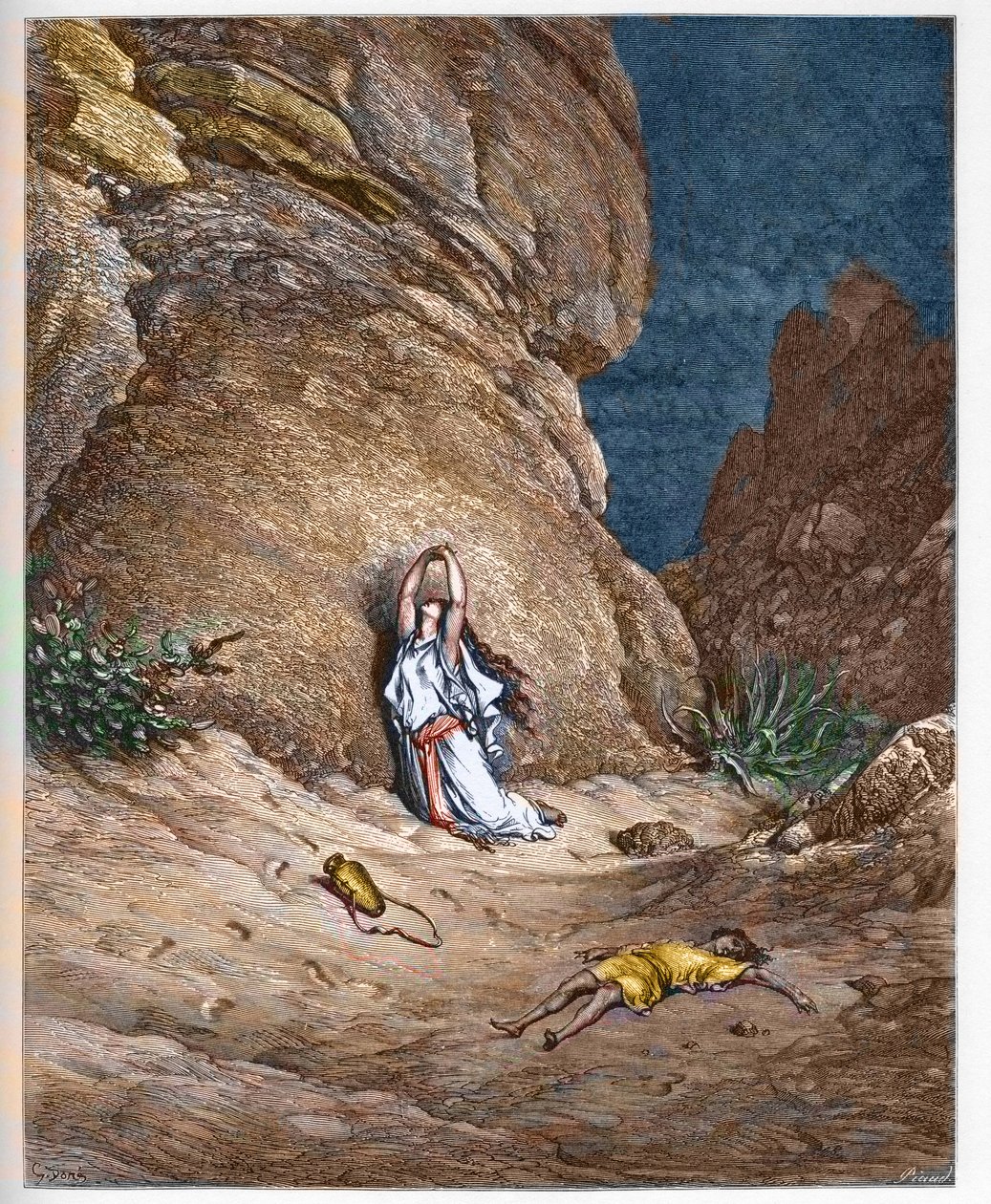 Agar (Hagar) a její syn Ismail (Ishmael), v poušti po vyhnání Abrahamem - Agar (Hagar) a syn Ismael (Ishmael), v poušti poté, co byli uloveni Abrahamem - rytina v „“The Bible illustree““ Gustave Dore (1832-1883) - Rytina fr od Gustave Dore