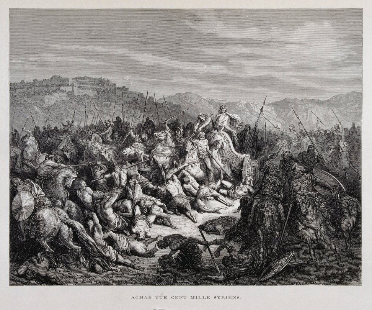 Achab bojuje s Asyřany v bitvě u Karkaru , Ilustrace z Doreho bible od Gustave Dore