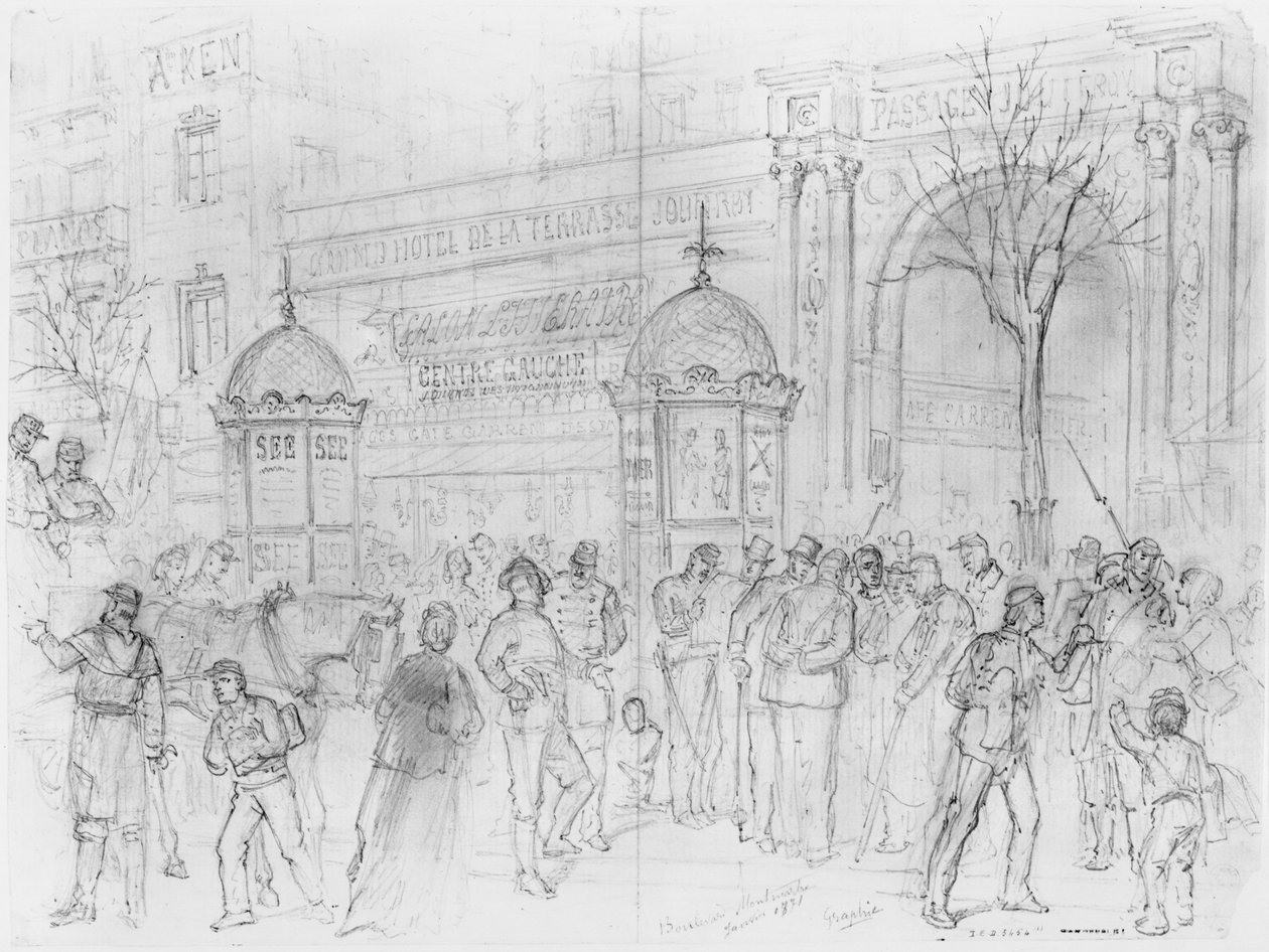 Album Obležení Paříže, Boulevard Montmartre, leden 1871 (pero a hnědý inkoust a tužka na papíře) od Gustave Dore