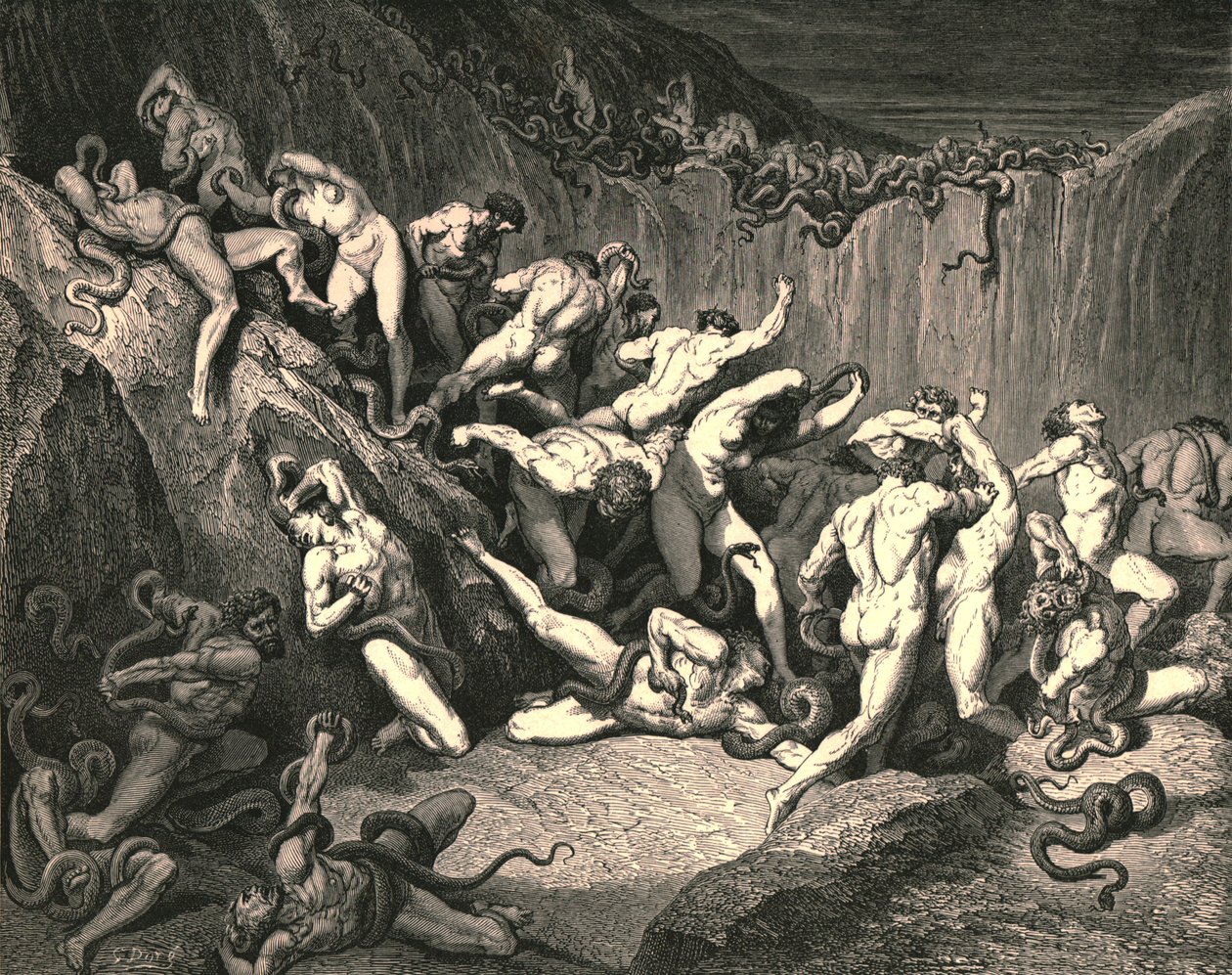 Uprostřed této děsivé bujnosti žalu pobíhali nazí duchové okřídlení strašlivým strachem, c1890. od Gustave Dore