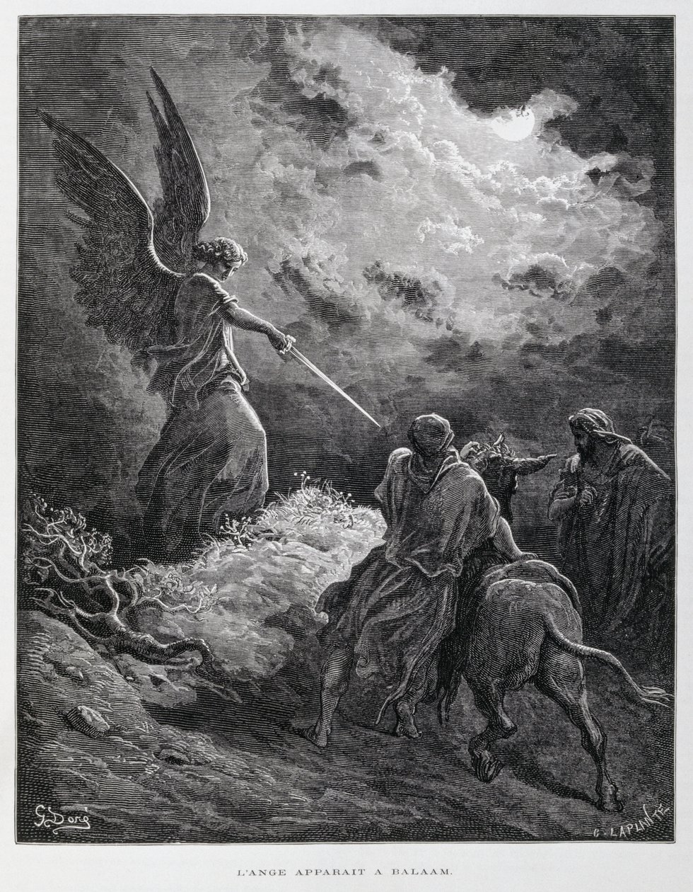 Anděl se setkal s Balámem s mečem, ilustrace z Doreho bible od Gustave Dore
