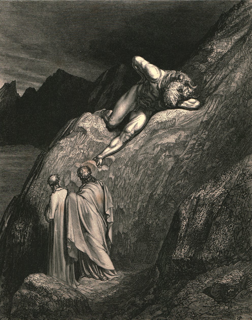 A tam, v bodě odtrženého hřebene, se táhla neblahá sláva Kréty, c1890. od Gustave Dore
