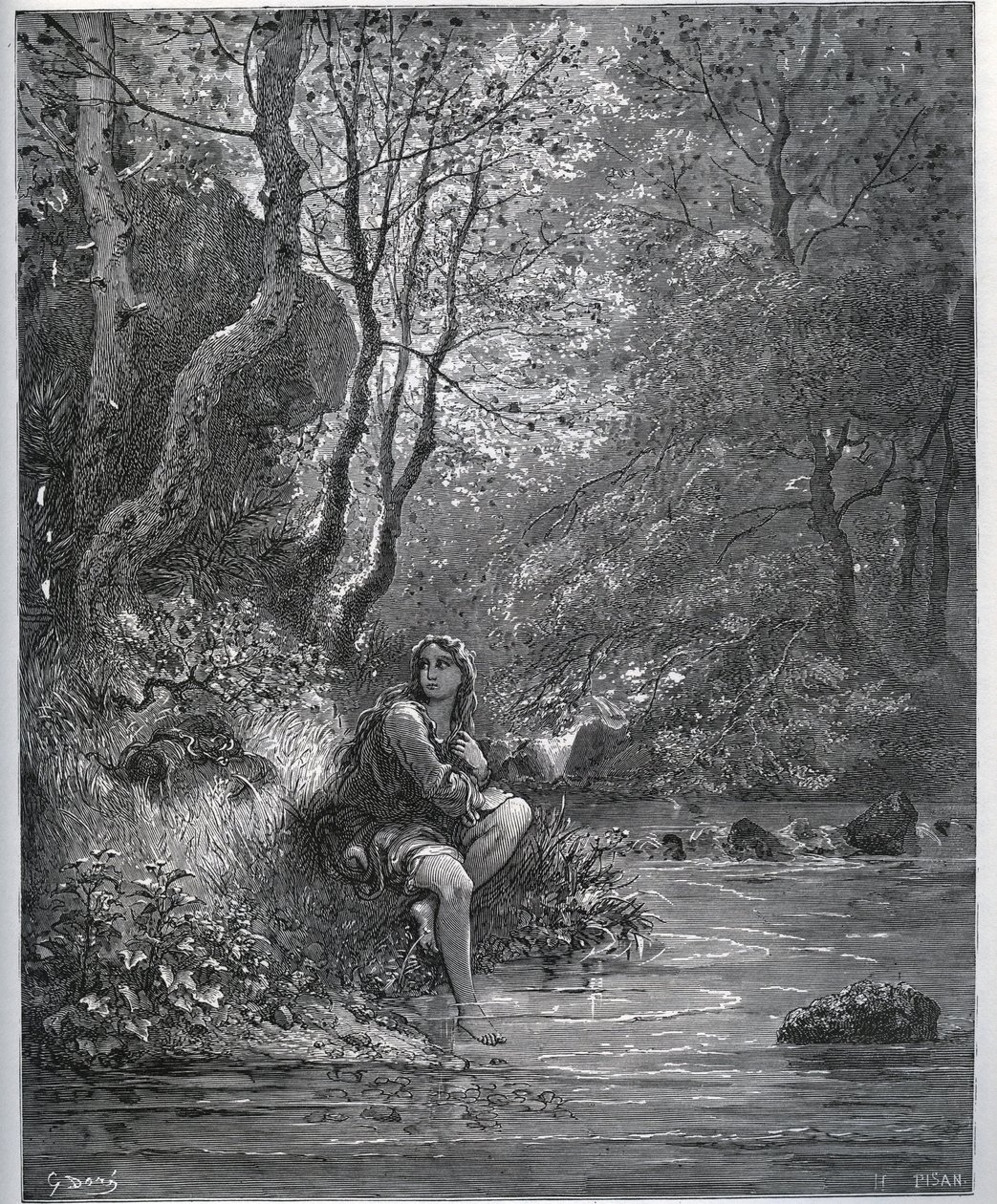 Vzhled Dorothee ve farmářských šatech – z „“Dona Quijota de la Mancha”” od Miguela Cervantese (1547-1616) (Don Quijote) - Dřevoryt podle kresby Gustava Dorea od Gustave Dore