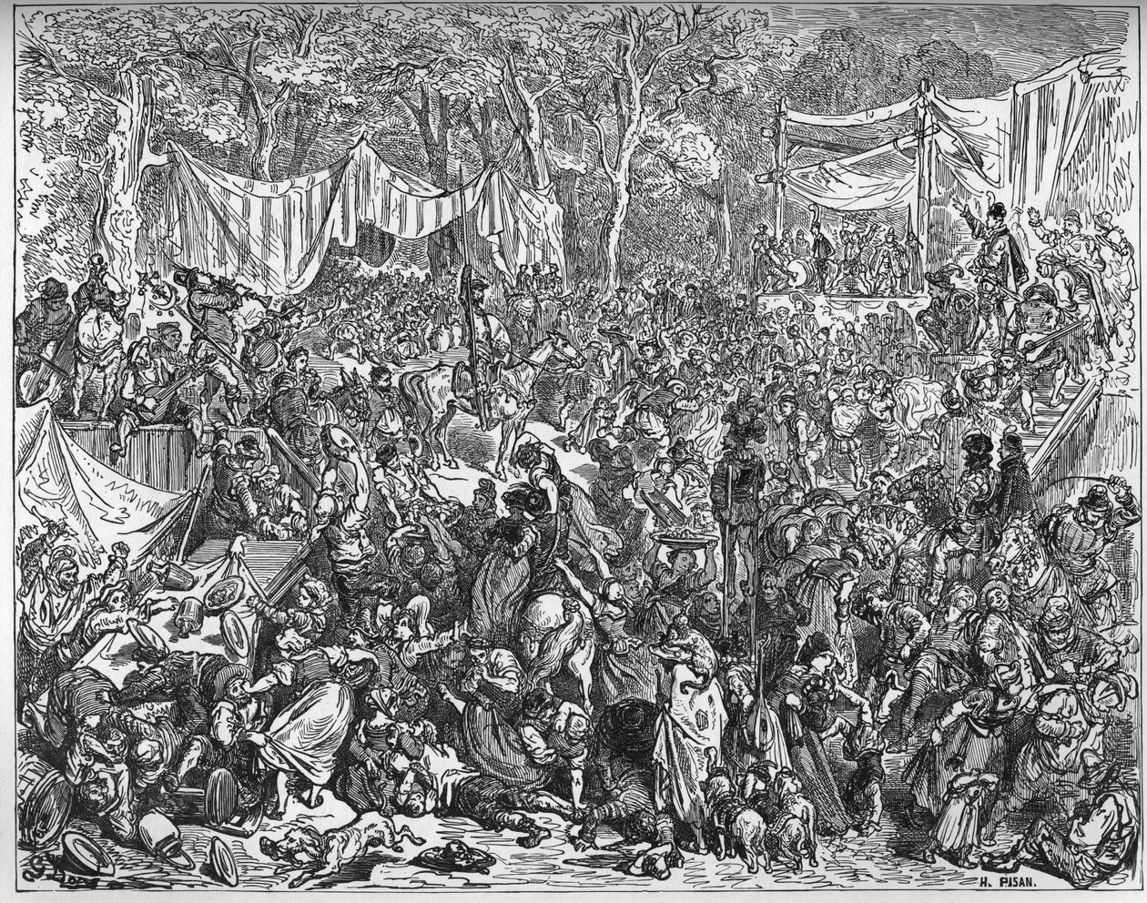 Příjezd Don Quijote na svatbu Camache - z „Don Quijote de la Mancha“ od Miguela Cervantese (1547-1616) (Don Quijote) - Dřevoryt podle kresby Gustava Dore od Gustave Dore