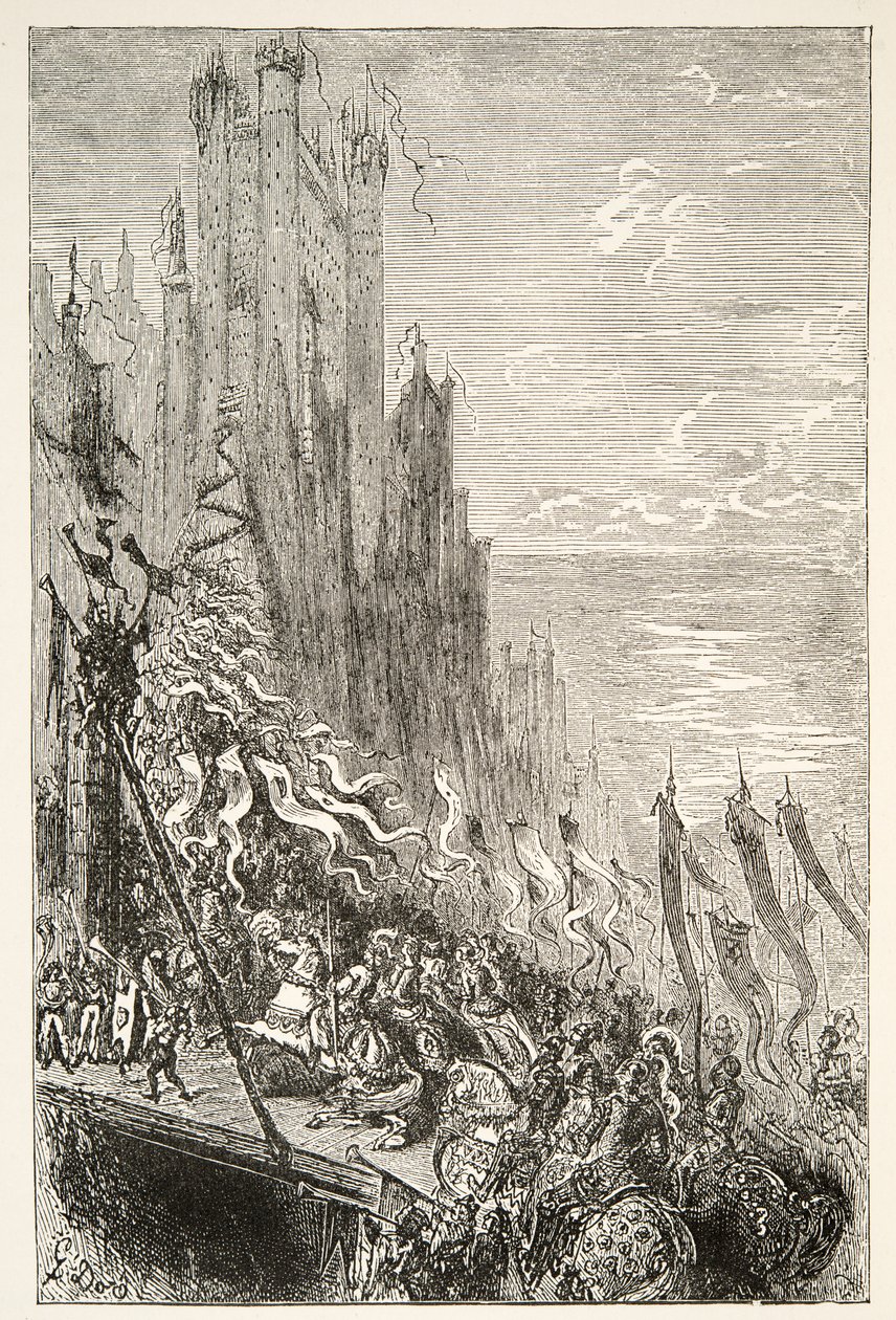 Ve městě hraběnky z fontány, z Příběhů dnů krále Artuše od Charlese Henryho Hansona, pub.1898 od Gustave Dore