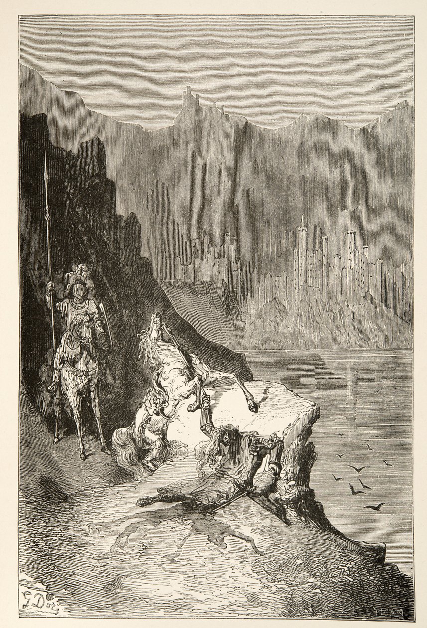 Balin zabíjí sira Lanceora, z Příběhů dnů krále Artuše od Charlese Henryho Hansona, pub.1898 od Gustave Dore