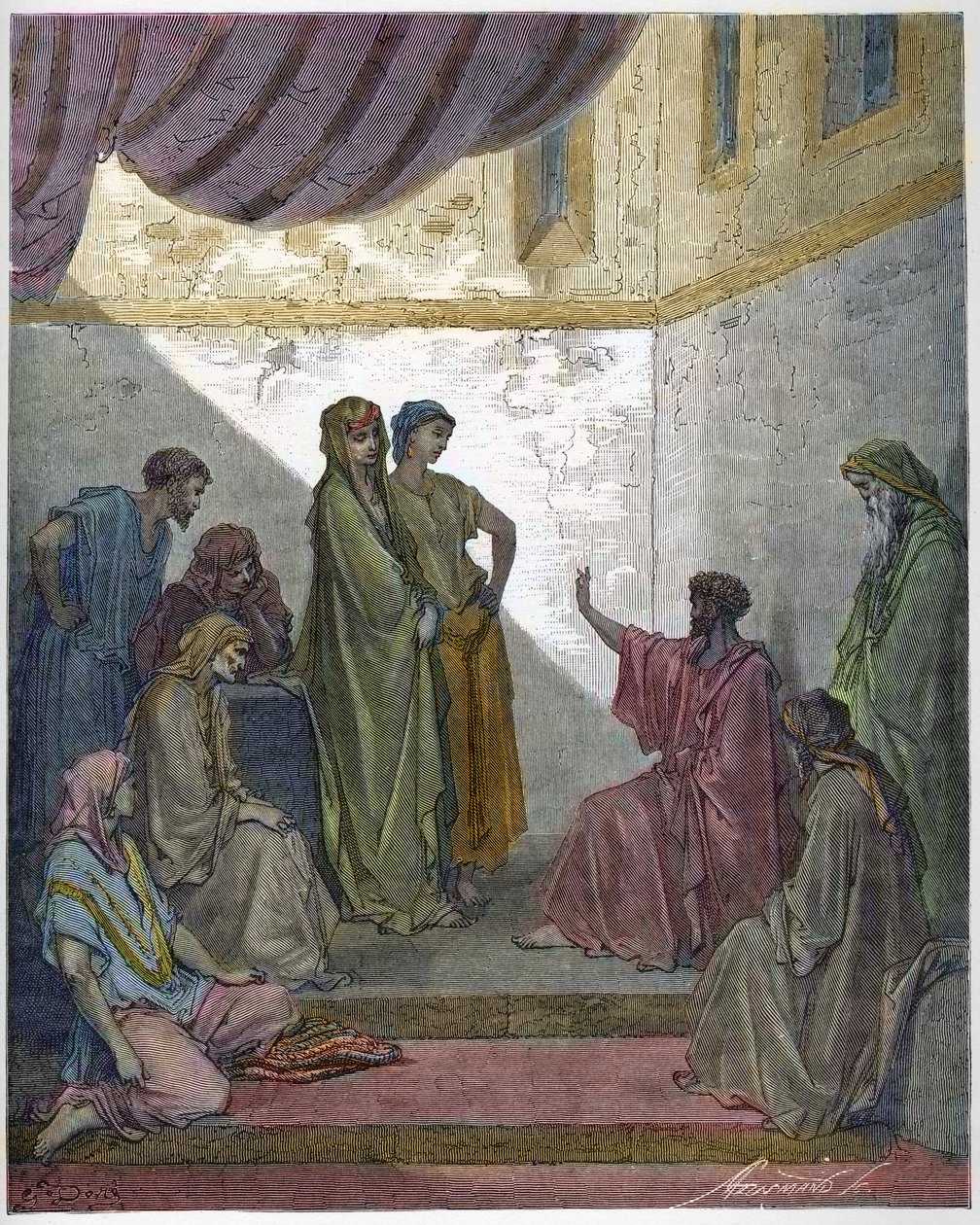 Baptim of Cornelius the Centurion - Cornelius Setník přijímá víru Ježíše Krista a je pokřtěn svatým Petrem. - Rytina do „The Bible illustree“ od Gustava Dore (1832-1883) - Rytina z „“The Dore Bible““ od Gustave Dore