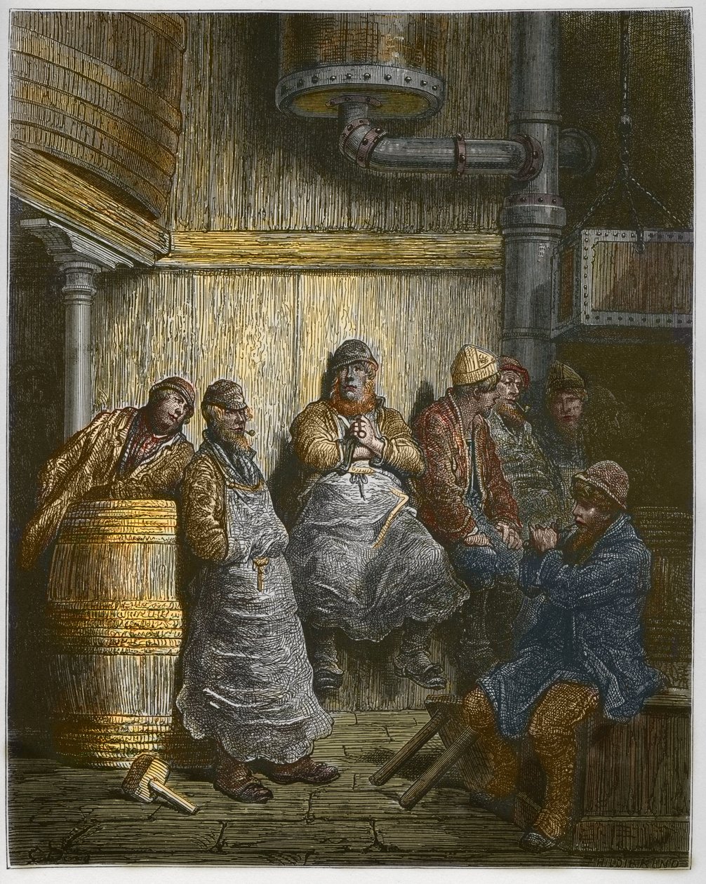 Pracovníci pivovaru Barclay Perkins si dávají pauzu – od „Londýna, pouť“, napsal William Blanchard Jerrold (1826-94) – ilustrace Gustave Dore – 1872 – od Gustave Dore