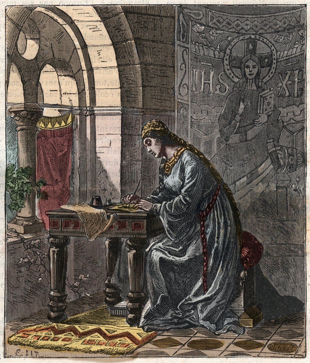 Bertrade z Montfortu (1070-1117) Francouzská královna (manželka francouzského krále Filipa I.) ve Fontevrault - rytina Gustava Dorea z 19. století v „“ National History Illustred of France from the Most Retreated Times to Today” 1876 - Soukromá sbírka od Gustave Dore