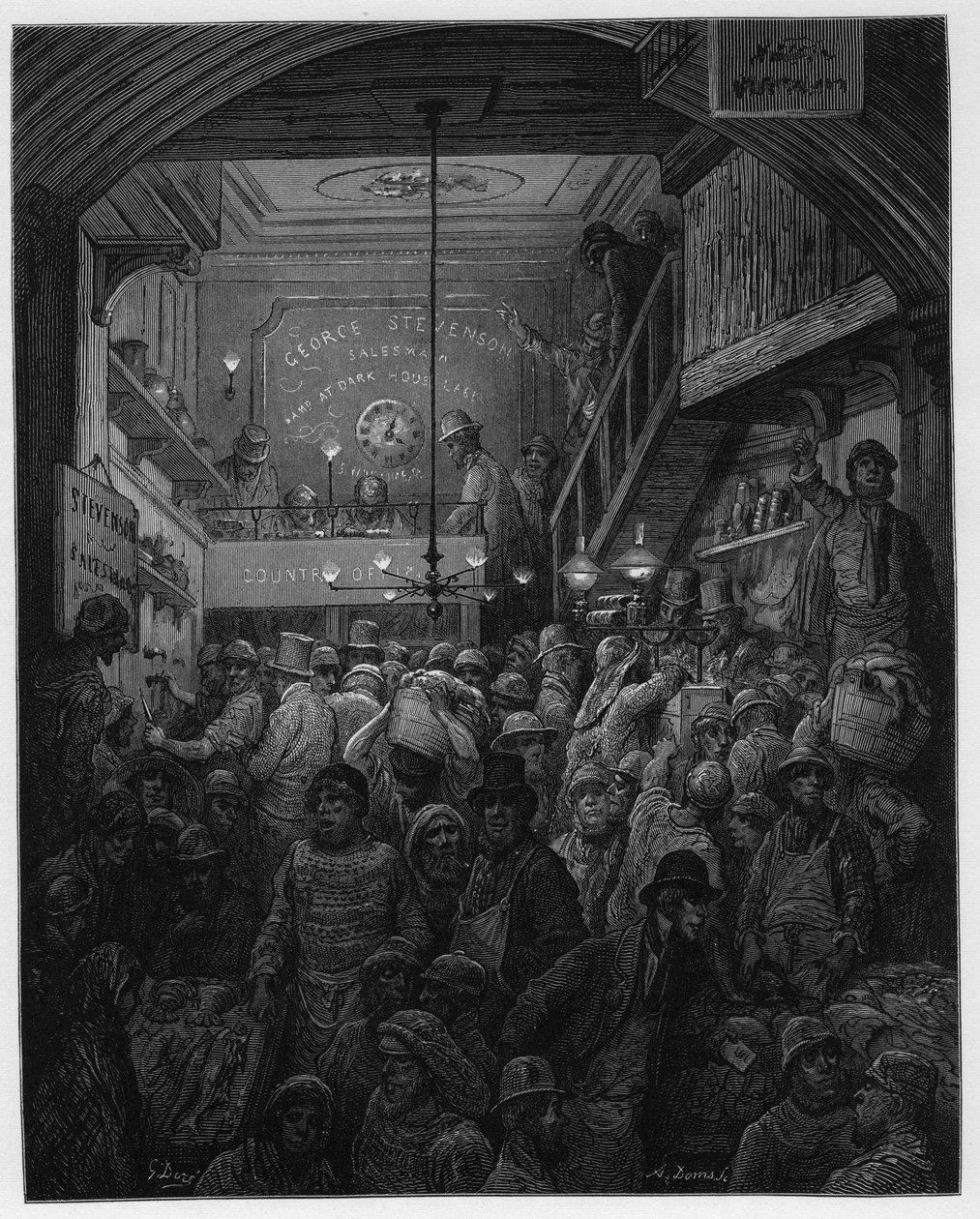 Billingsgate - Prodej Ryb V Criee. Ilustrace pro Londýn od Louis Enault ilustroval Gustave Dore od Gustave Dore